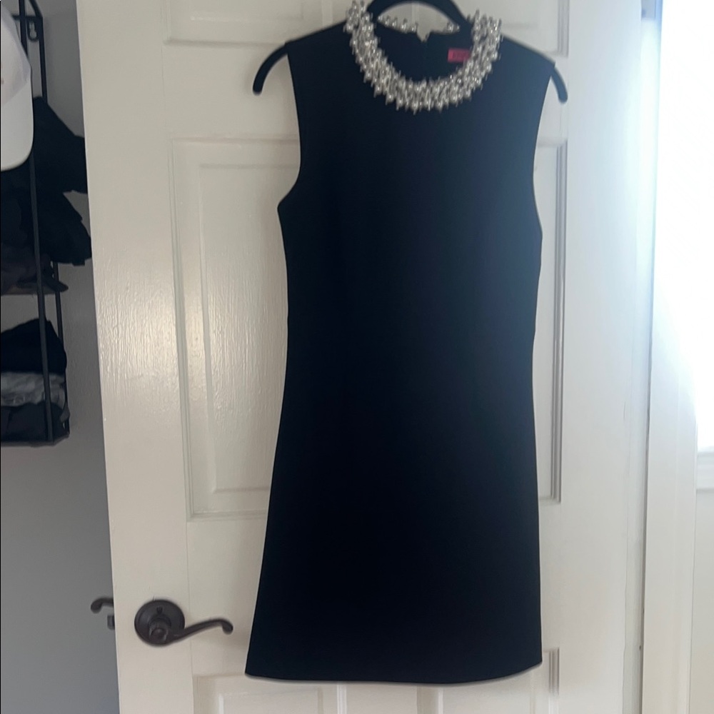 Betsey Johnson Black Sleeveless Dress with Embellished Pearl Neckline